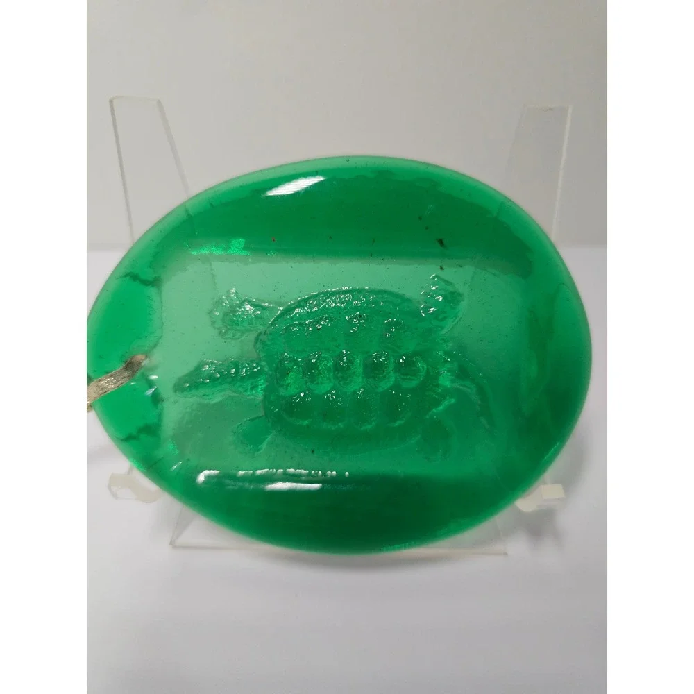 Vintage Blenko Green‎ Glass Turtle Pendant Charm Hanging Ornament Art